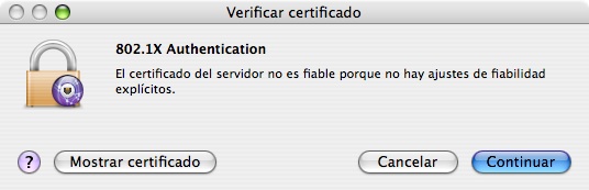 Finestra d'avís de verificació del certificat del servidor Finestra d'avís de verificació del certificat del servidor