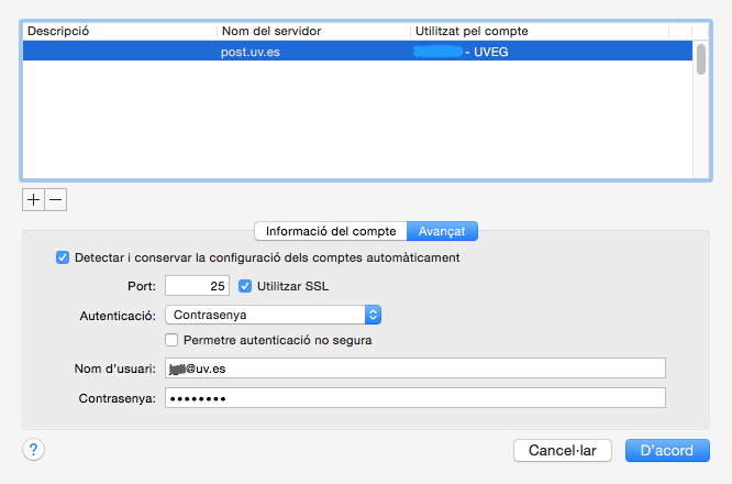 Configuració SMTP Configuració SMTP