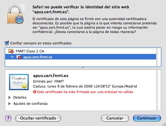 Confirmar certificat de la FNMT Confirmar certificat de la FNMT
